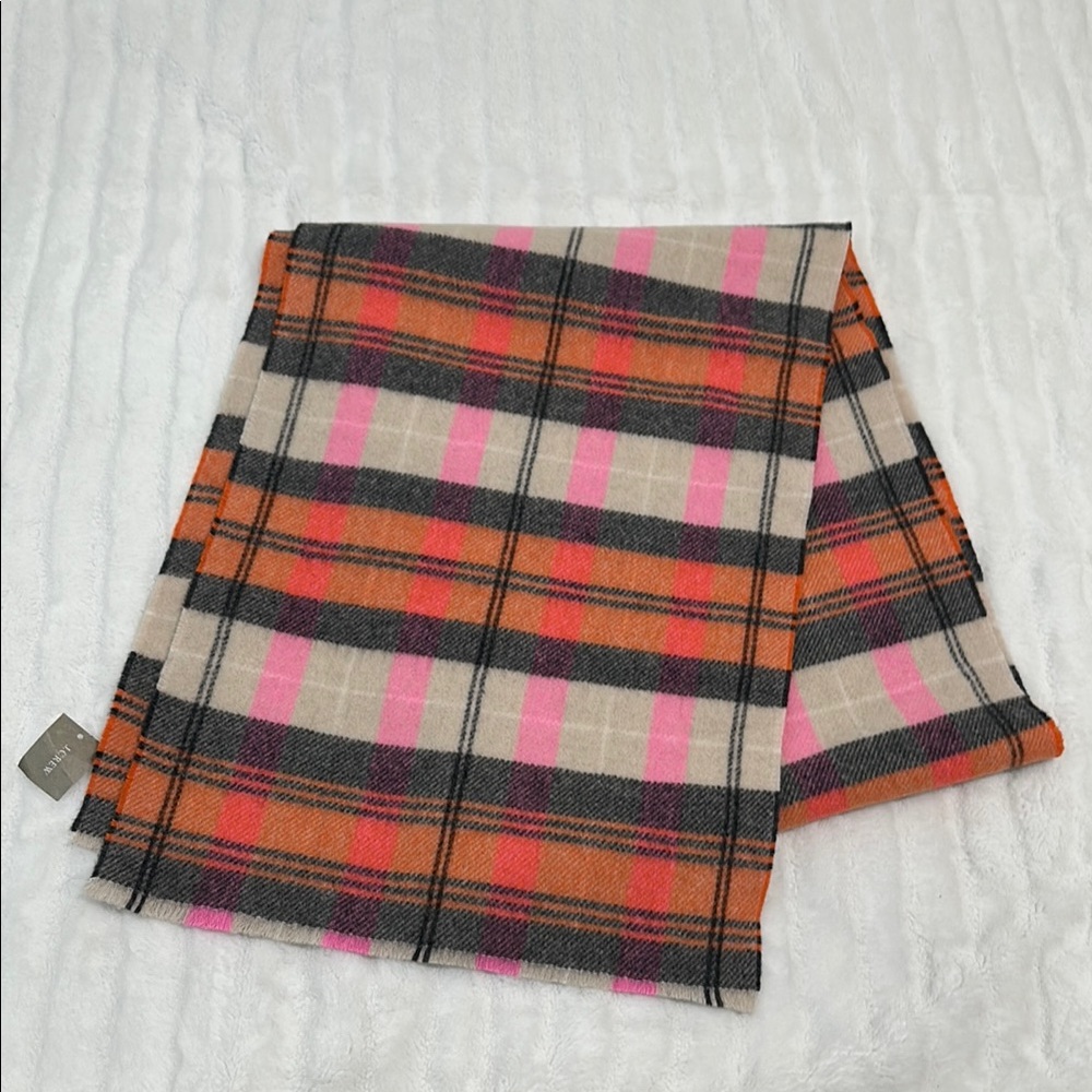 J. Crew Plaid Scarf in Pink, Orange, and Black